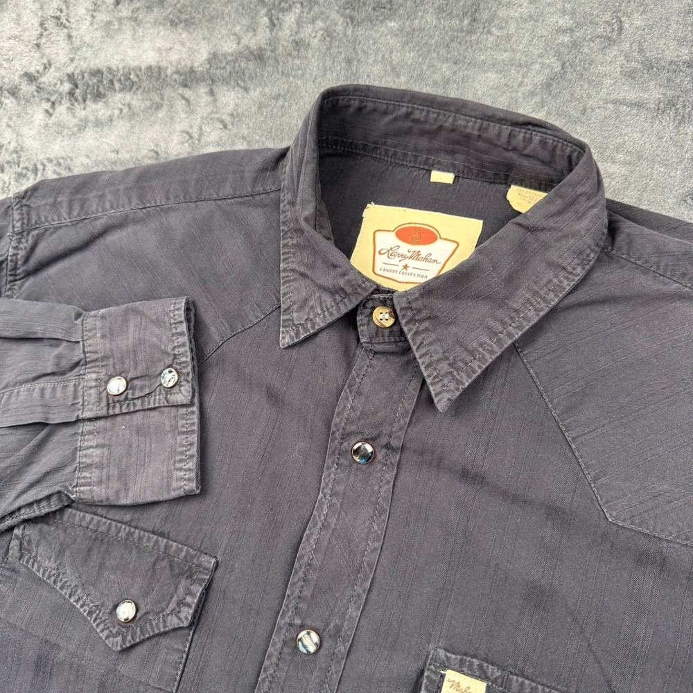 Larry Mahan Cowboy Collection Mens Large Black Tonal Stripe Pearl Snap Shirt